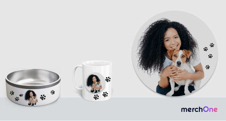 Custom pet products - dog bowl, mug, and round picture • merchOne