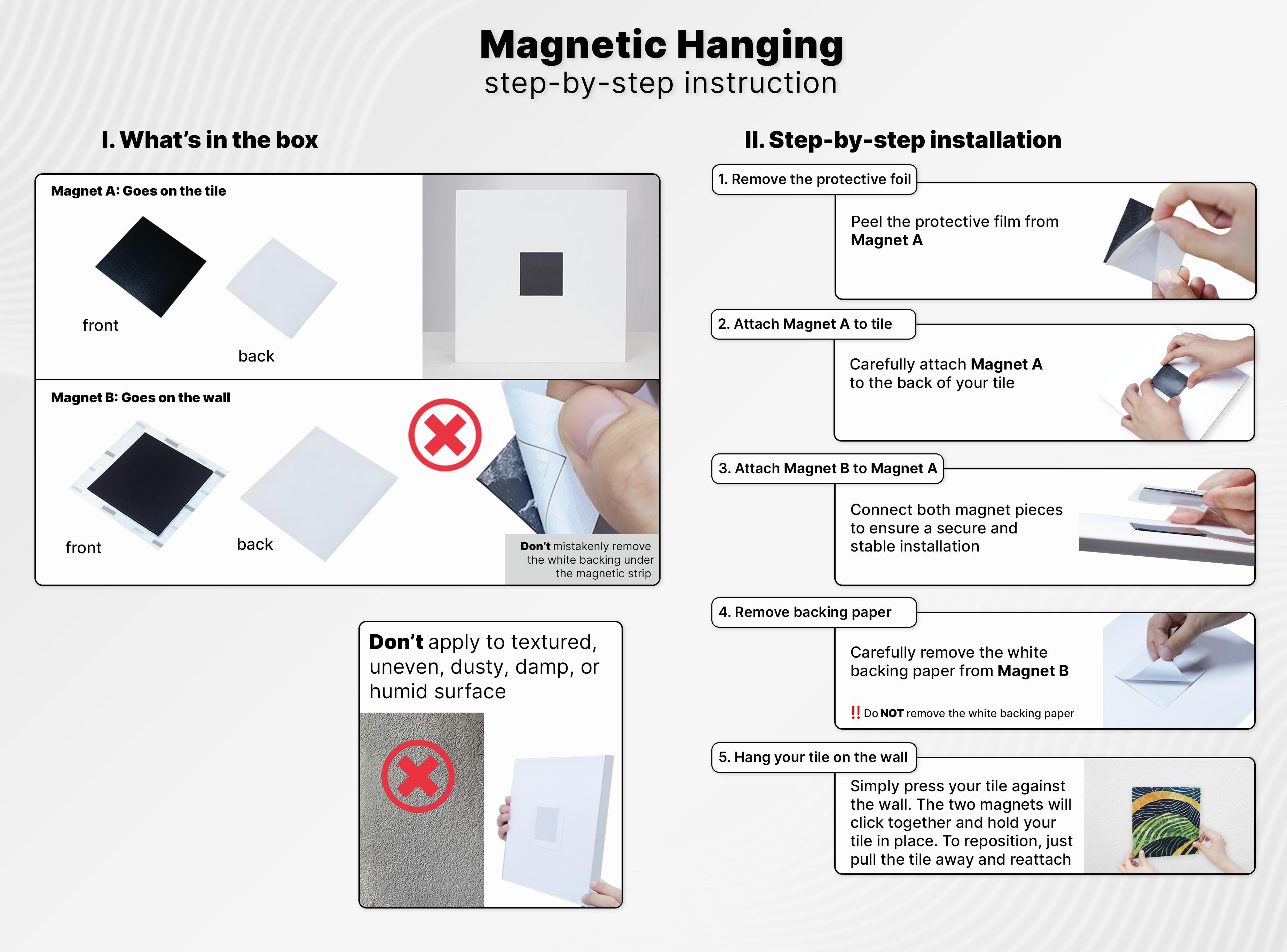 Magnofix magnetic hanging step-by-step instructions for MIXPIX tiles
