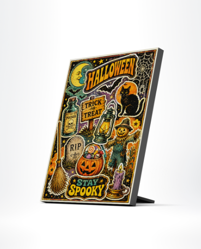 Table Top Print for pumpkin desk decor, halloween shelf displays, party table accents, and seasonal office styling. 